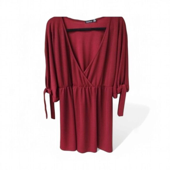 BooHoo Women's New Burgundy Arm tie midi dress Plus Size 16 - Picture 1 of 10